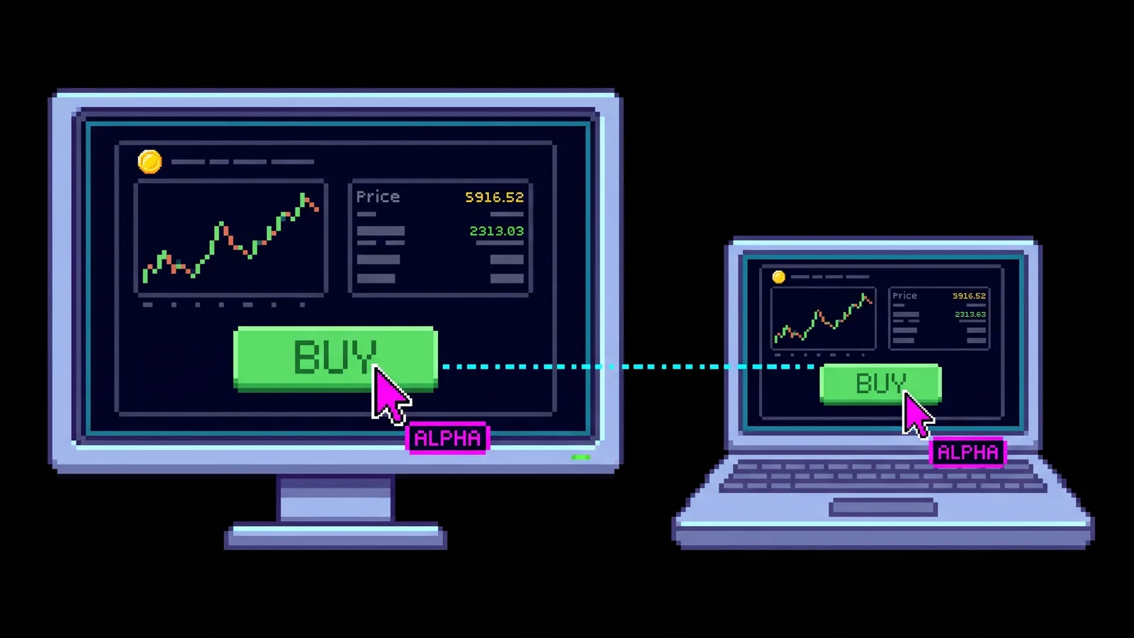 Two screens of different sizes with the same cursor on the same Buy button